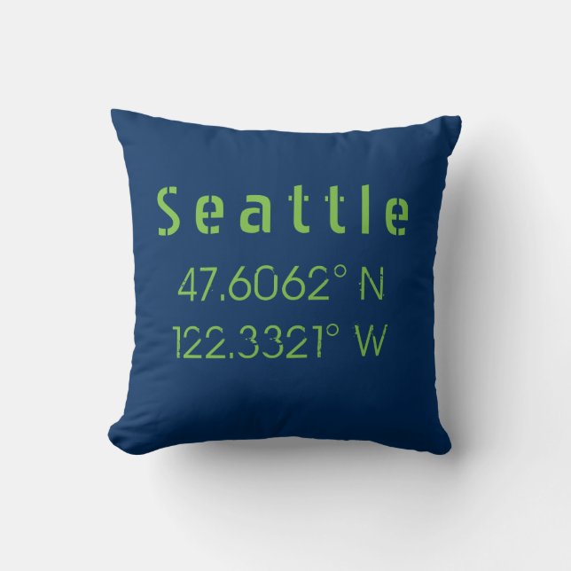 Seattle Longitude Latitude-teamkleuren Kussen (Voorkant)