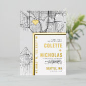 Seattle Love Locator | Themahuwelijk in de stad Folie Uitnodiging (Staand Voorkant)