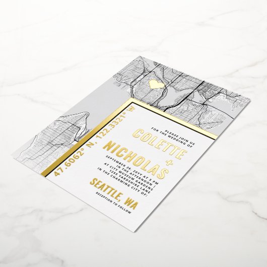 Seattle Love Locator | Themahuwelijk in de stad Folie Uitnodiging (Gedraaid)
