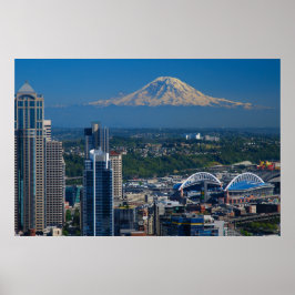 Seattle met foto's op de berg Rainier Poster