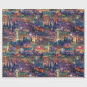 Seattle met Kerstmis & Nieuwjaar in Waterverf Cadeaupapier (Vlak)