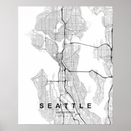 Seattle Minimalistische Kaart (Zwart & Wit) Poster