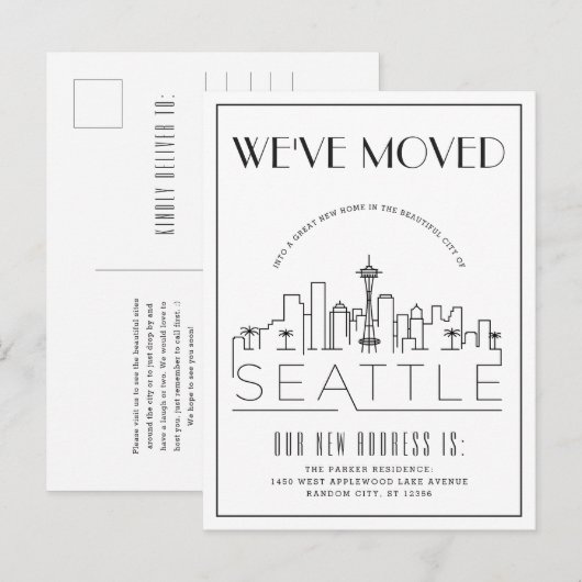 Seattle Modern Deco | Nieuw Adres Aankondigingskaart (Voorkant / Achterkant)