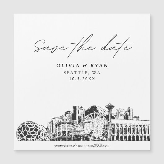 Seattle Modern Sketch Square Save the Date Magnet (Voorkant)
