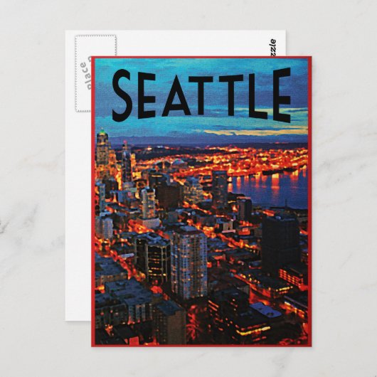 Seattle Night Skyline Briefkaart (Voorkant / Achterkant)