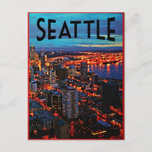 Seattle Night Skyline Briefkaart (Voorkant)