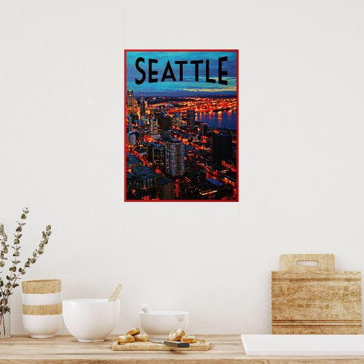 Seattle Night Skyline Poster (Keuken)