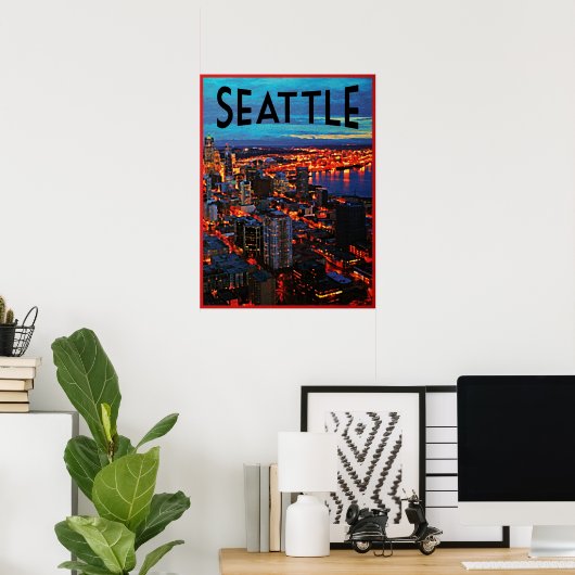 Seattle Night Skyline Poster (Thuiskantoor)