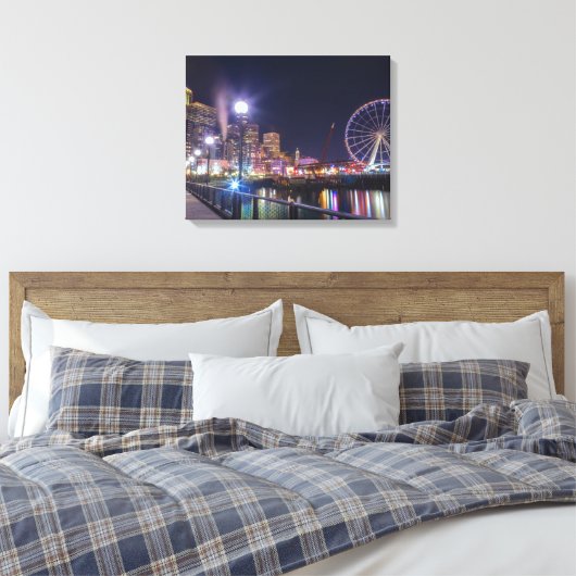 Seattle Nighttime Canvas Afdruk (Insitu (Slaapkamer))