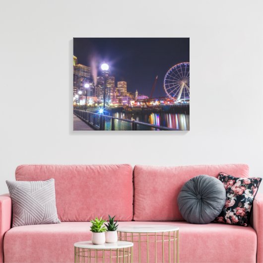 Seattle Nighttime Canvas Afdruk (Insitu (Woonkamer))