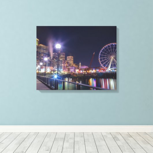 Seattle Nighttime Canvas Afdruk (Insitu (Houten vloer))