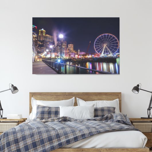 Seattle Nighttime Canvas Afdruk (Insitu (Slaapkamer))