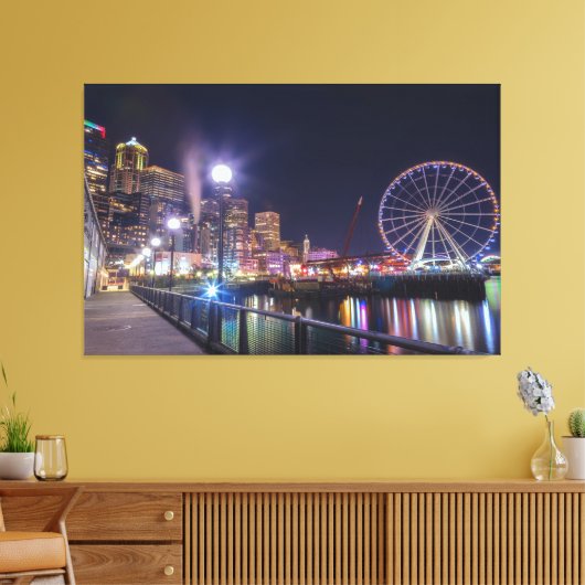Seattle Nighttime Canvas Afdruk (Insitu (Woonkamer))