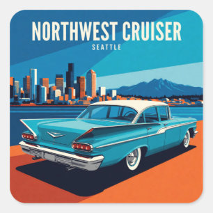 Seattle Northwest Klassieke Auto Vierkante Sticker