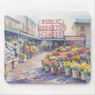 Seattle Pike Place Bloemenmarkt Aquarel Muismat