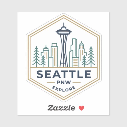 Seattle PNW Silhouette Minimal Hexagonaal Badge Sticker (Vel)