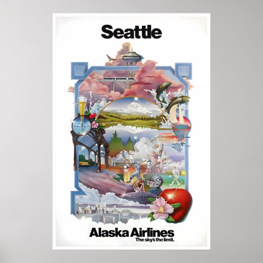 Seattle Poster Washington Kunst Alaska Airlines (Voorkant)