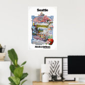 Seattle Poster Washington Kunst Alaska Airlines (Thuiskantoor)