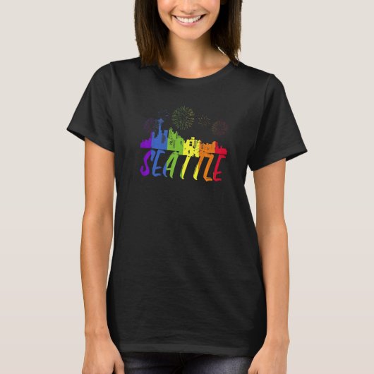 Seattle Pride Skyline Pride-optocht Seattle T-shirt (Voorkant)