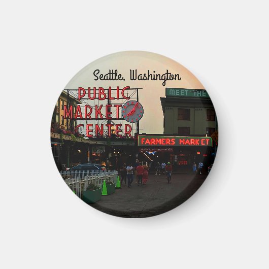 Seattle Public Market Centre #1 Round Magnet (Voorkant)