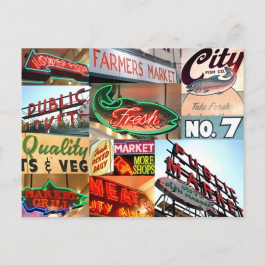 Seattle Public Market Typography Briefkaart (Voorkant)