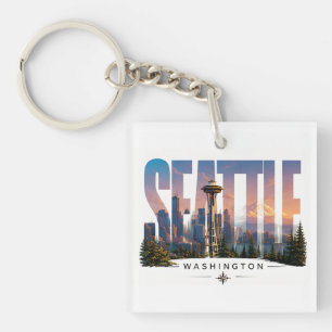 ☕ Seattle Reis Skyline Berggezichten ☕ Sleutelhanger