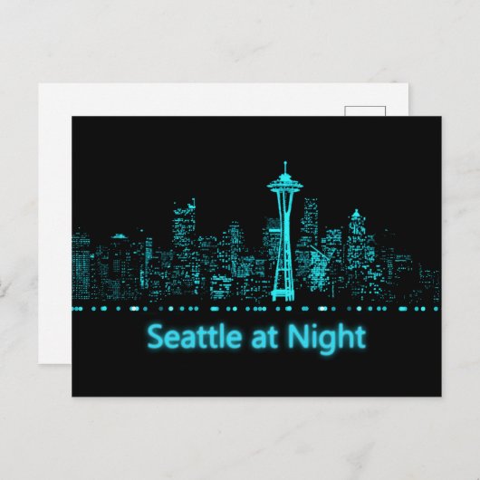 Seattle 's nachts briefkaart (Voorkant / Achterkant)