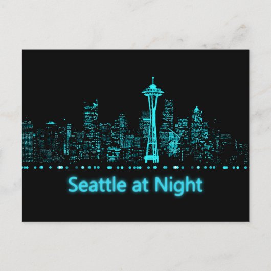 Seattle 's nachts briefkaart (Voorkant)