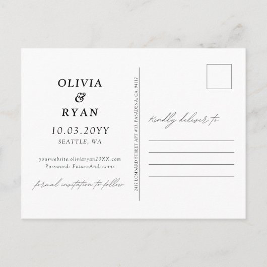 Seattle Save the Date Briefkaart Elegante bruiloft (Achterkant)