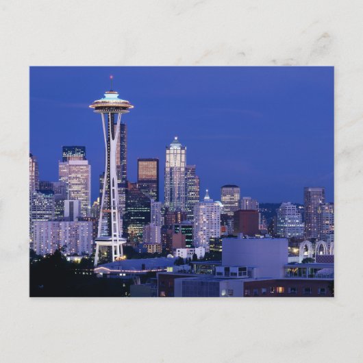 Seattle Silhouet bij Schemering Briefkaart (Voorkant)