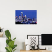 Seattle Silhouet bij Schemering Poster (Thuiskantoor)