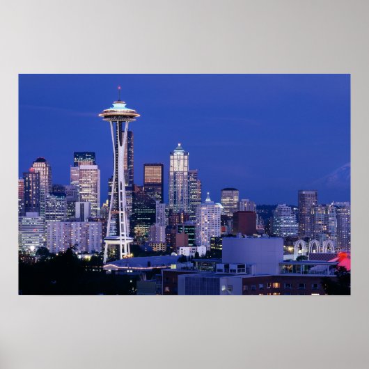 Seattle Silhouet bij Schemering Poster (Voorkant)
