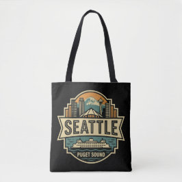 Seattle Silhouet Washington USA Retro Badge Tote Bag