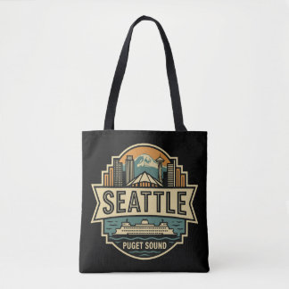 Seattle Silhouet Washington USA Retro Badge Tote Bag