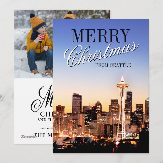 Seattle Silhouette met Kerstmis Feestdagenkaart (Voorkant / Achterkant)