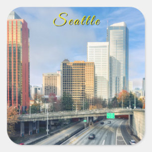 Seattle Silhouette met Snelweg Vierkante Sticker