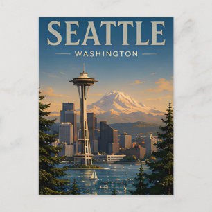 💚 Seattle Silhouette Moderne Stijl Pacific Northw Briefkaart