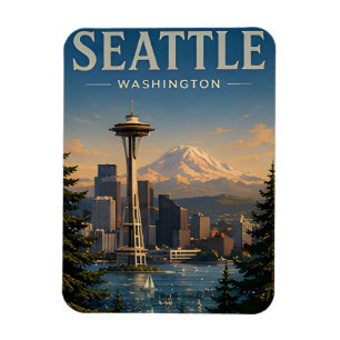 💚 Seattle Silhouette Moderne Stijl Pacific Northw Magneet