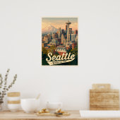 Seattle Silhouette – Space Needl & Mount Rainier Poster (Keuken)