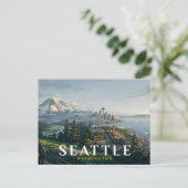 Seattle Silhouette Space Needle Mount Rainier Reis Briefkaart (Staand voorkant)