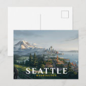 Seattle Silhouette Space Needle Mount Rainier Reis Briefkaart (Voorkant / Achterkant)