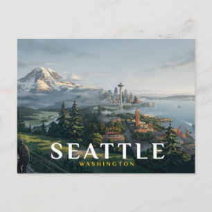 Seattle Silhouette Space Needle Mount Rainier Reis Briefkaart