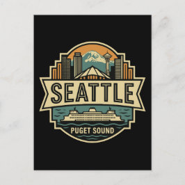 Seattle Silhouette Washington USA Retro Badge Briefkaart
