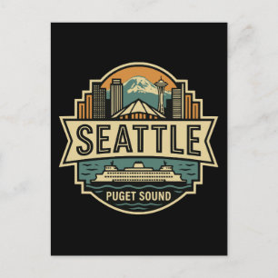 Seattle Silhouette Washington USA Retro Badge Briefkaart