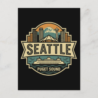 Seattle Silhouette Washington USA Retro Badge Briefkaart