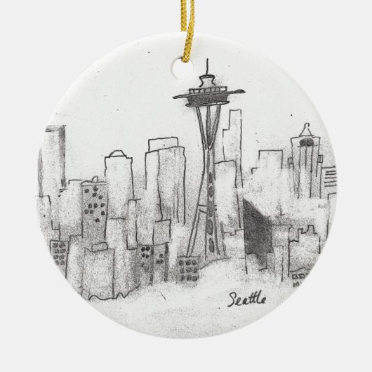 Seattle Sketch Keramisch Ornament (Voorkant)