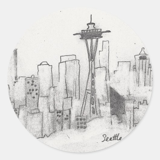 Seattle Sketch Ronde Sticker (Voorkant)