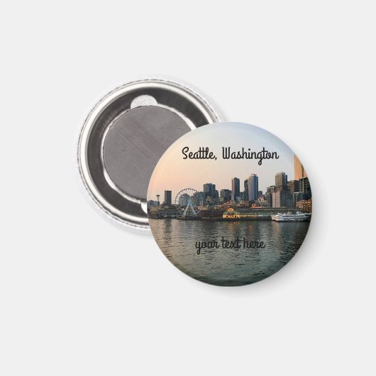 Seattle Skyline #5 Round Magnet (Voorkant / Achterkant)