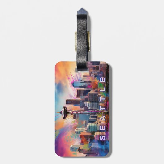 Seattle Skyline Abstracte kunst Bagagelabel (Achterkant verticaal)