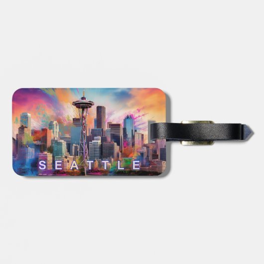 Seattle Skyline Abstracte kunst Bagagelabel (Achterkant horizontaal)